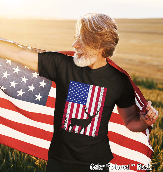 American Flag with Deer Patriotic Tee