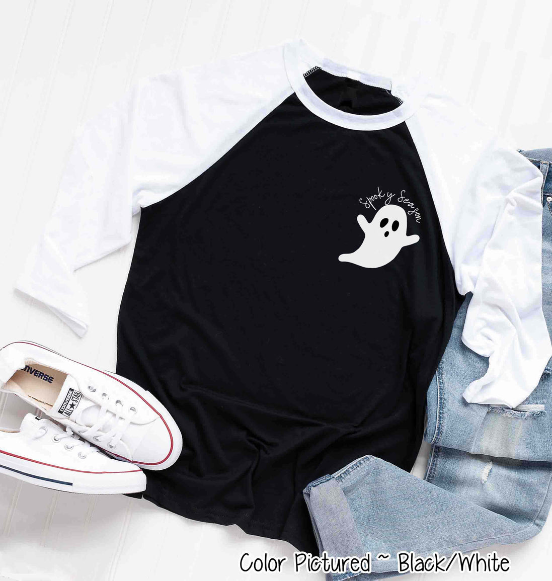 Spooky Season Pocket Print Halloween Raglan Tee