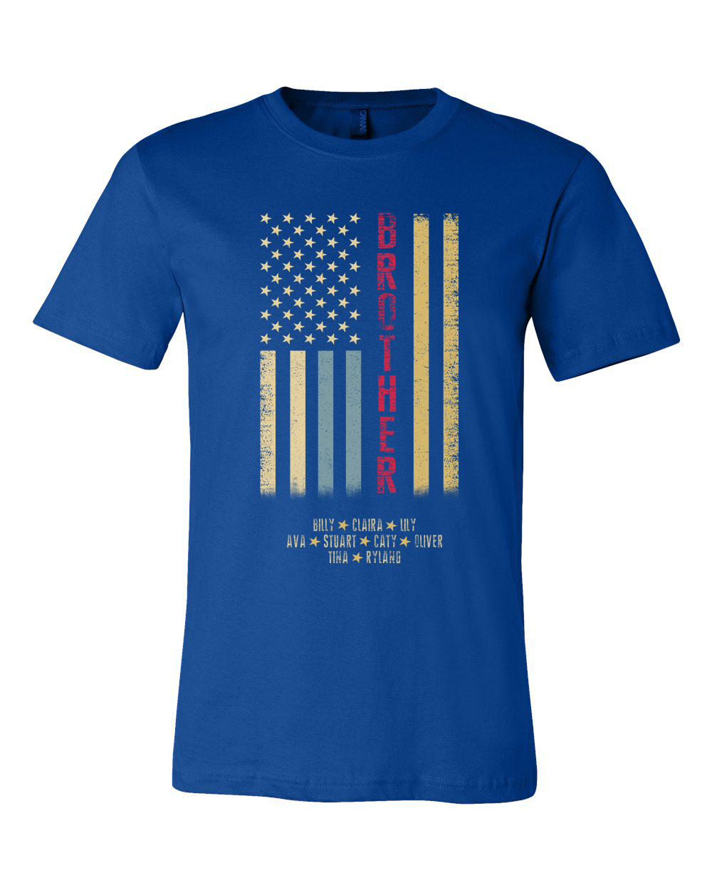 Custom Faded Patriotic Flag ~ Dad-Grandpa-Brother-Etc. Distressed Cream, Blue, Khaki Flag Tee