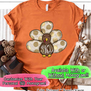 Fall Monogram Turkey with White & Gold Dots Tail Tee
