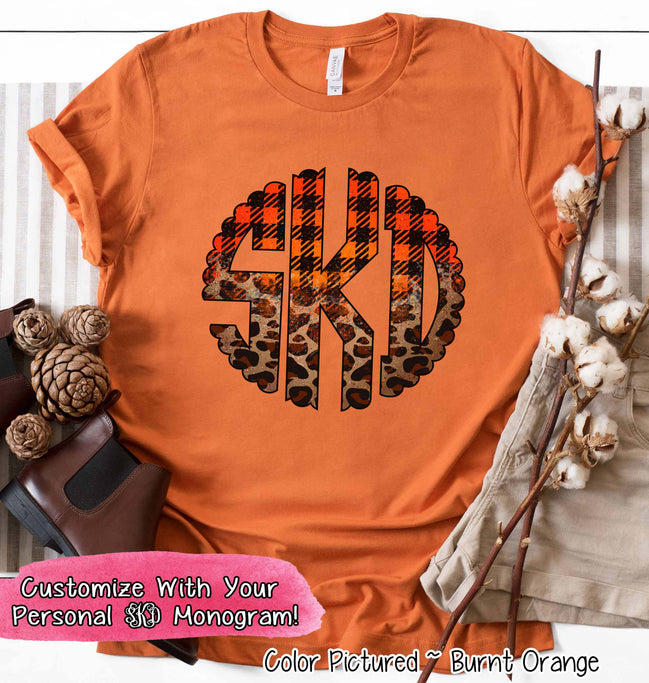 Big Monogram Black Orange Plaid Leopard Fall Tee
