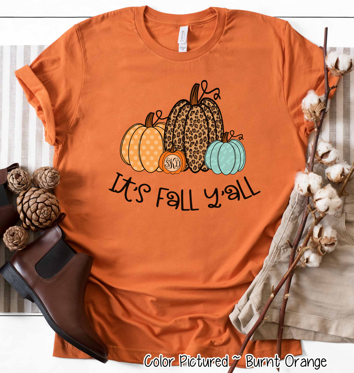 It's Fall Yall Monogram Pumpkin Fall Tee