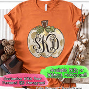 Fall Monogram White Pumpkin with Gold Dots Tee