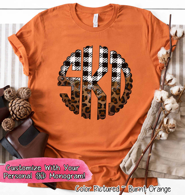 Big Monogram Black White Plaid Leopard Fall Tee