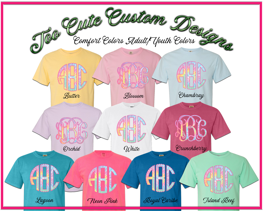 Pastel Tie Dye BIG Monogram Tee - Too Cute Custom Designs