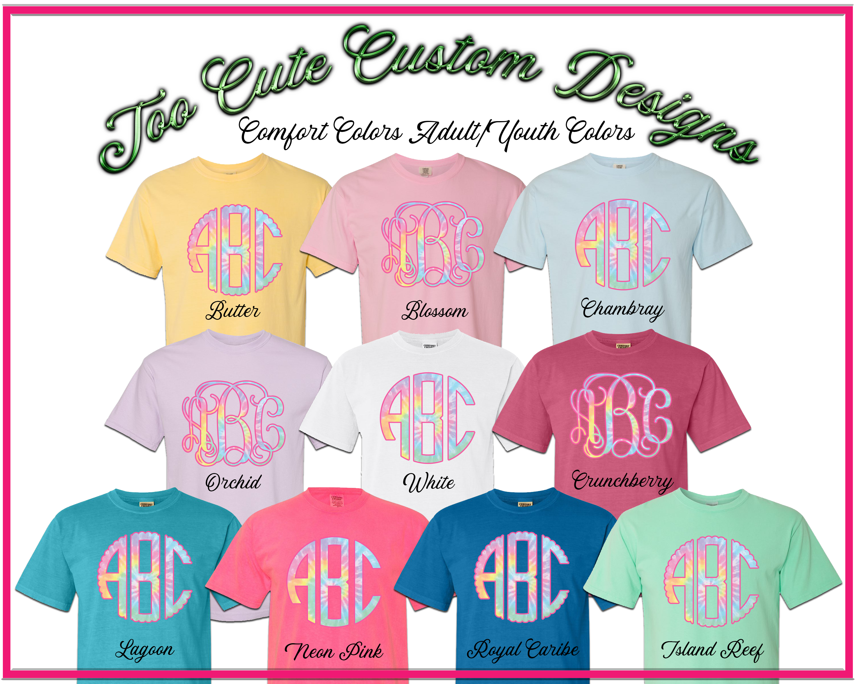 Pastel Tie Dye BIG Monogram Tee - Too Cute Custom Designs