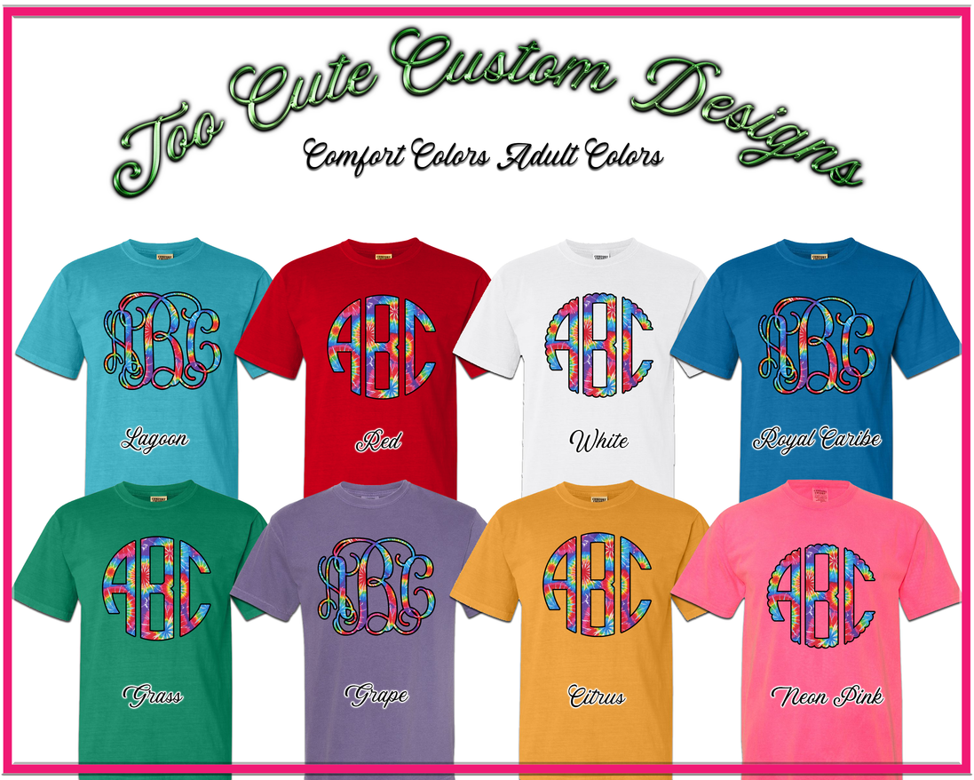 Primary Tie Dye BIG Monogram Tee - Too Cute Custom Designs