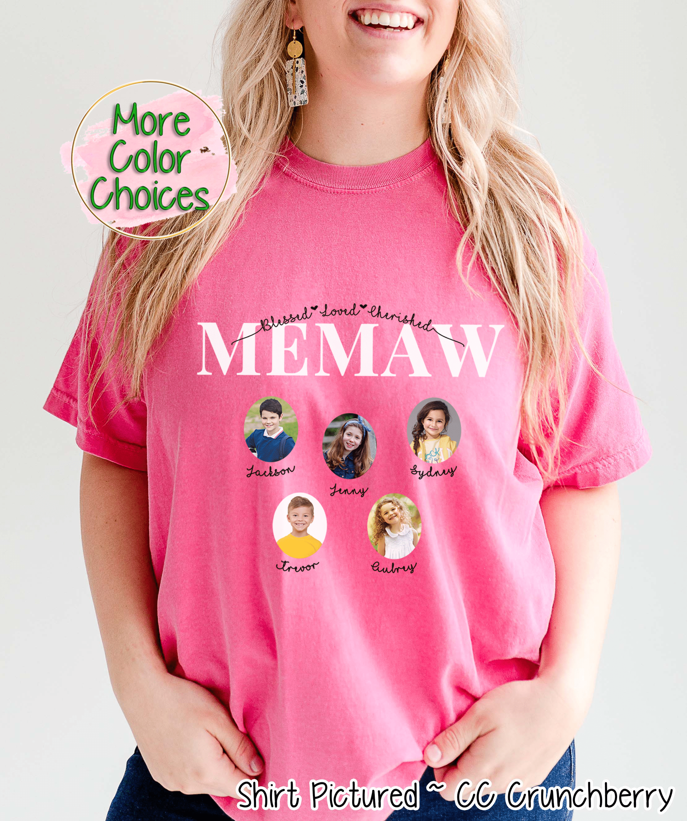 Personalized Memaw  Photo Shirt ~ Individual Grandkids Photos & Names - Too Cute Custom Designs