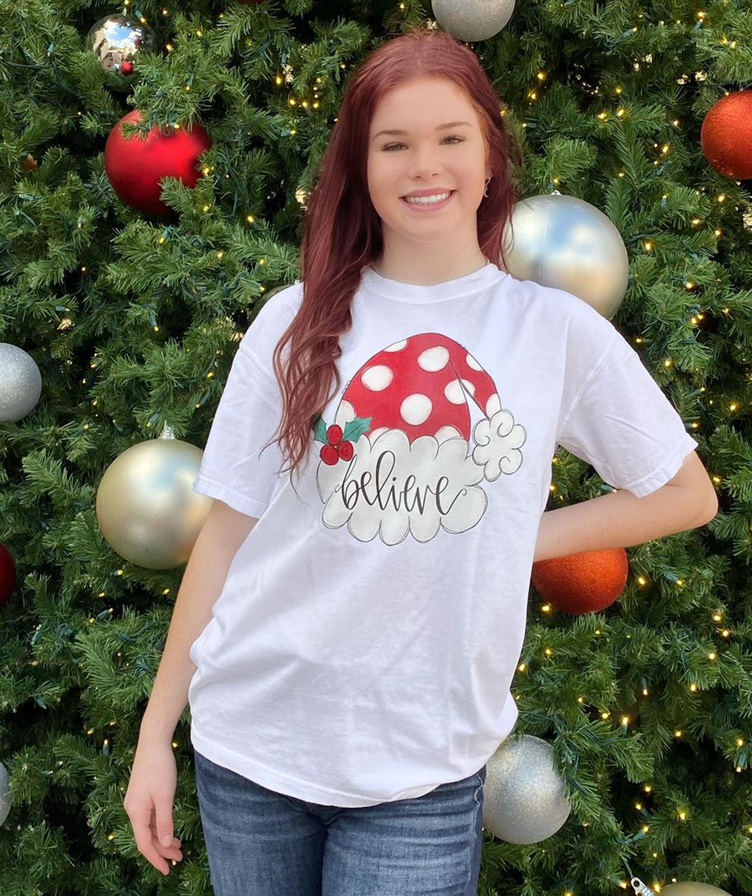 Believe Santa Hat Christmas Tee