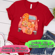 Fall Gnome Truck & Pumpkins Monogram Tee