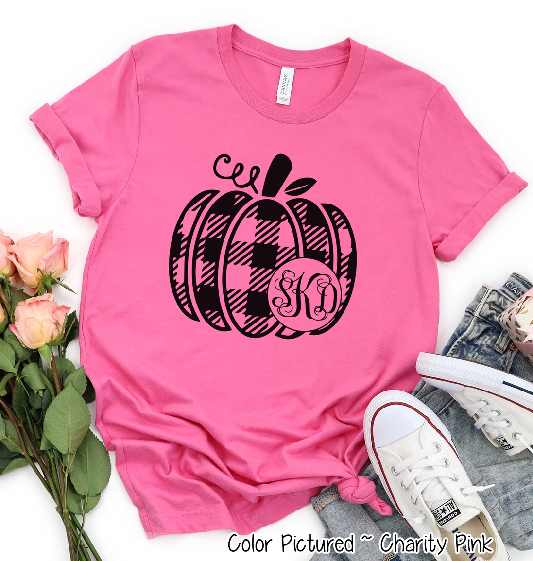 Black Plaid Monogram Pumpkin Tee