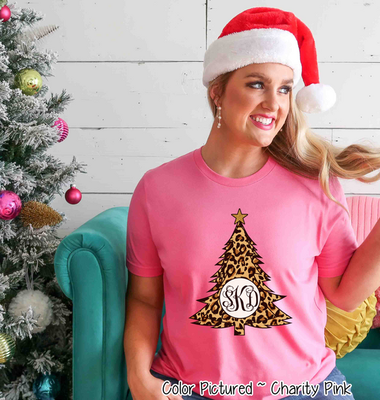 Monogrammed Leopard Print Christmas Tee