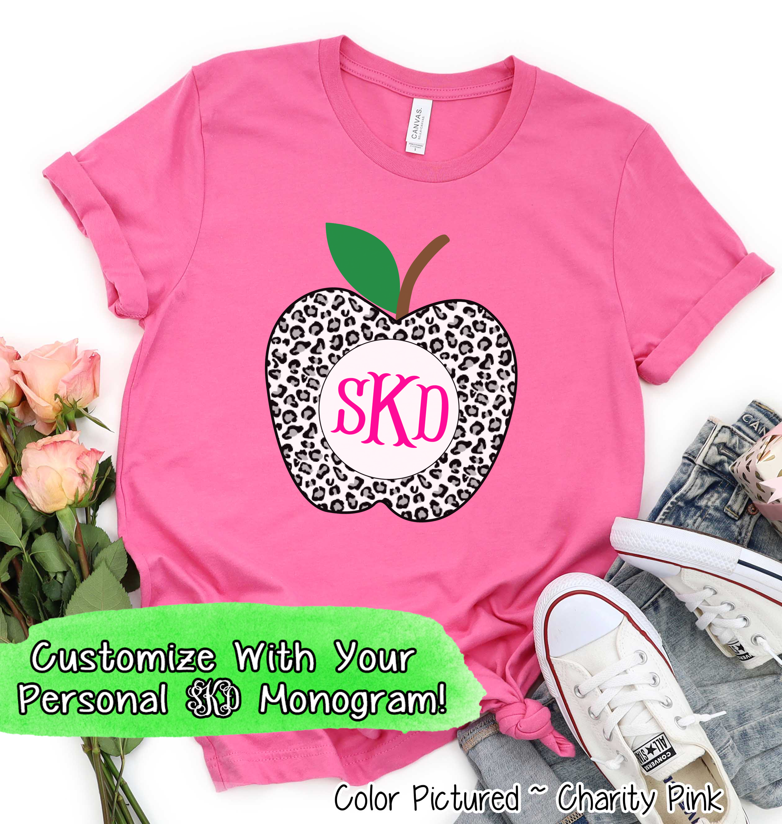 Monogram Snow Leopard Apple Tee