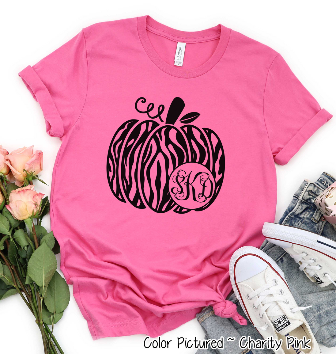 Monogram Zebra Print Fall Pumpkin Tee