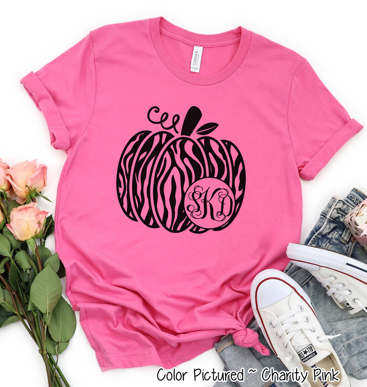Monogram Zebra Print Fall Pumpkin Tee