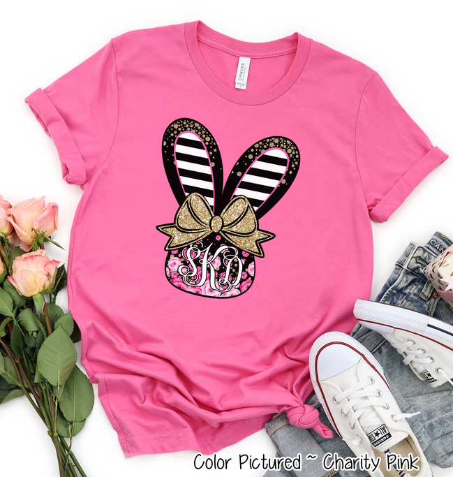 Monogram Black and Rose Bunny Head Easter Tee