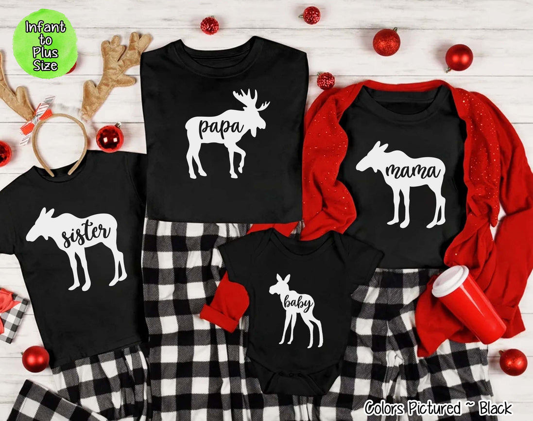 Personalized Family Matching Group Moose Christmas Tee