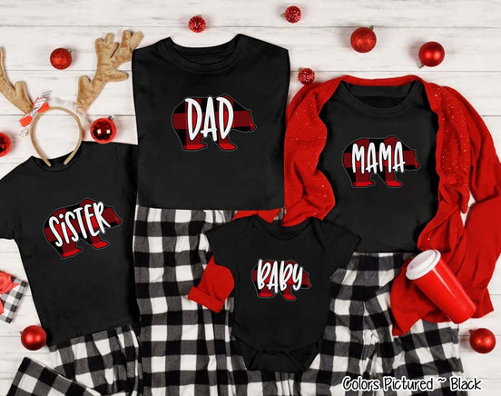 Personalized Family Matching Group Buffalo Plaid Bear Christmas Tee