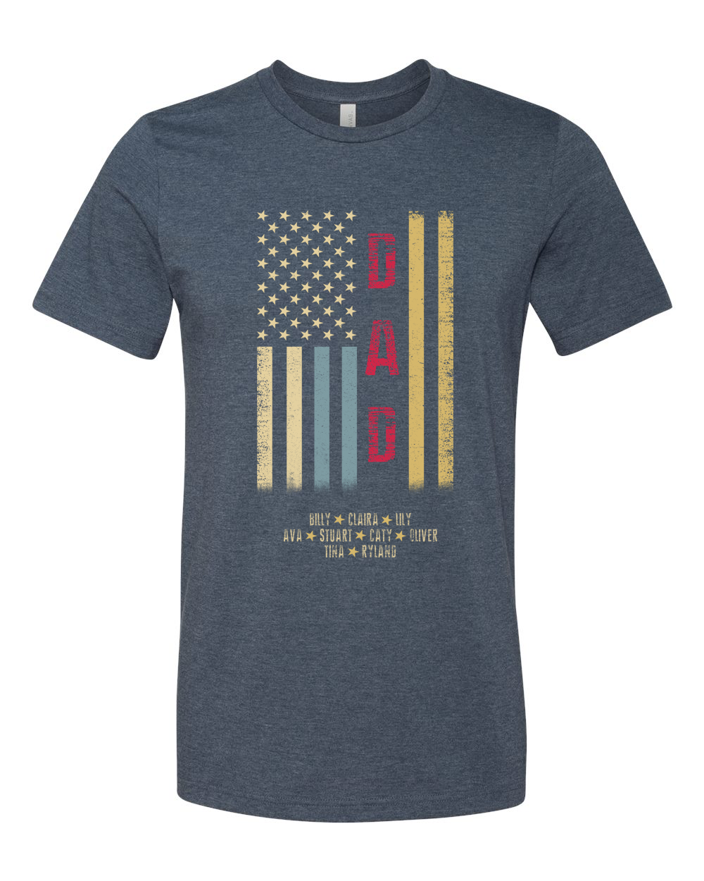 Custom Faded Patriotic Flag ~ Dad-Grandpa-Brother-Etc. Distressed Cream, Blue, Khaki Flag Tee