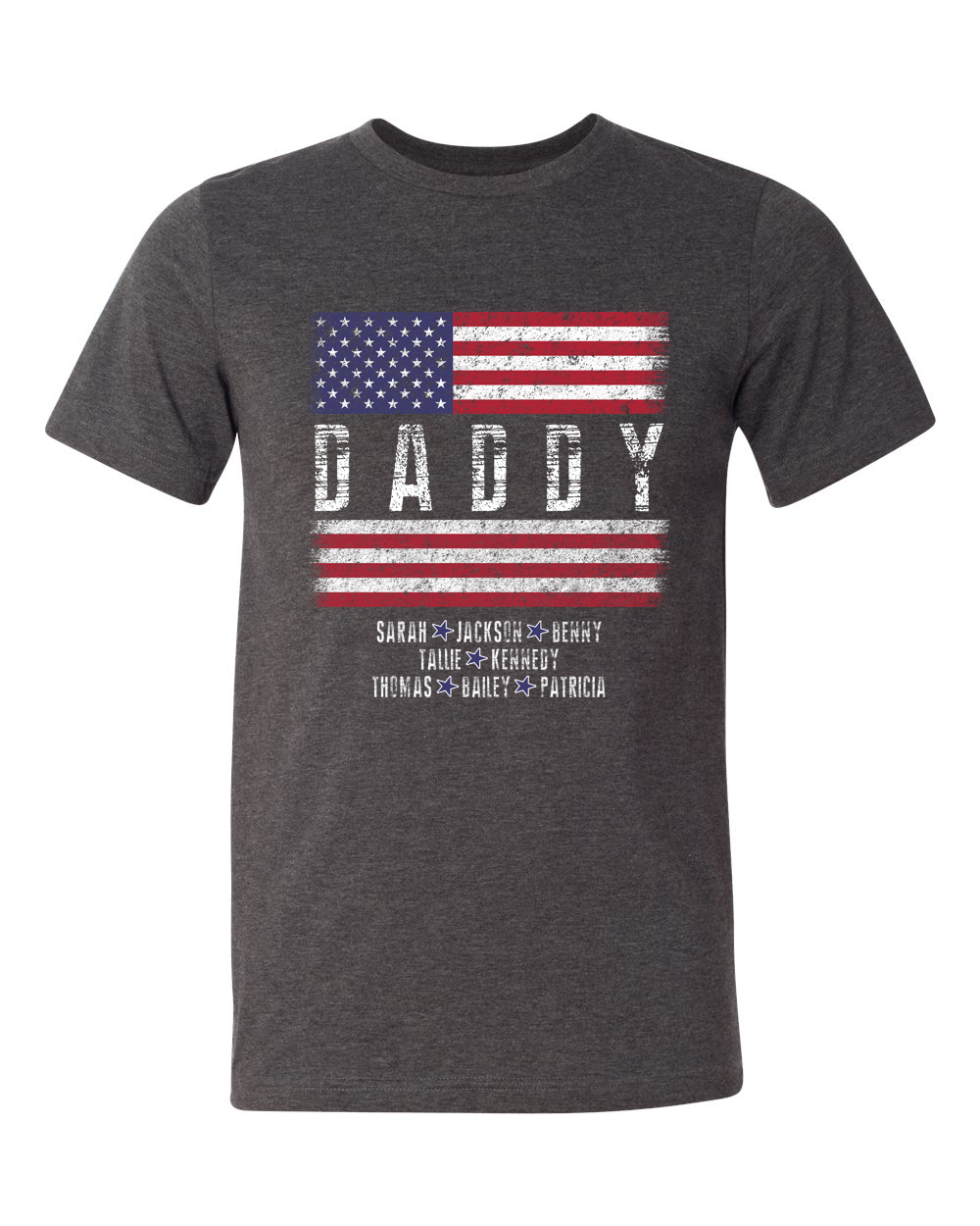 Patriotic Custom Dad-Mom-Grandpa-Grandma-Brother-Etc. Distressed Red White Blue Flag Tee