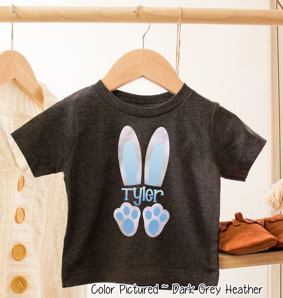 Personalized Boy Easter Bunny Ears with Custom Name Easter Day Tee