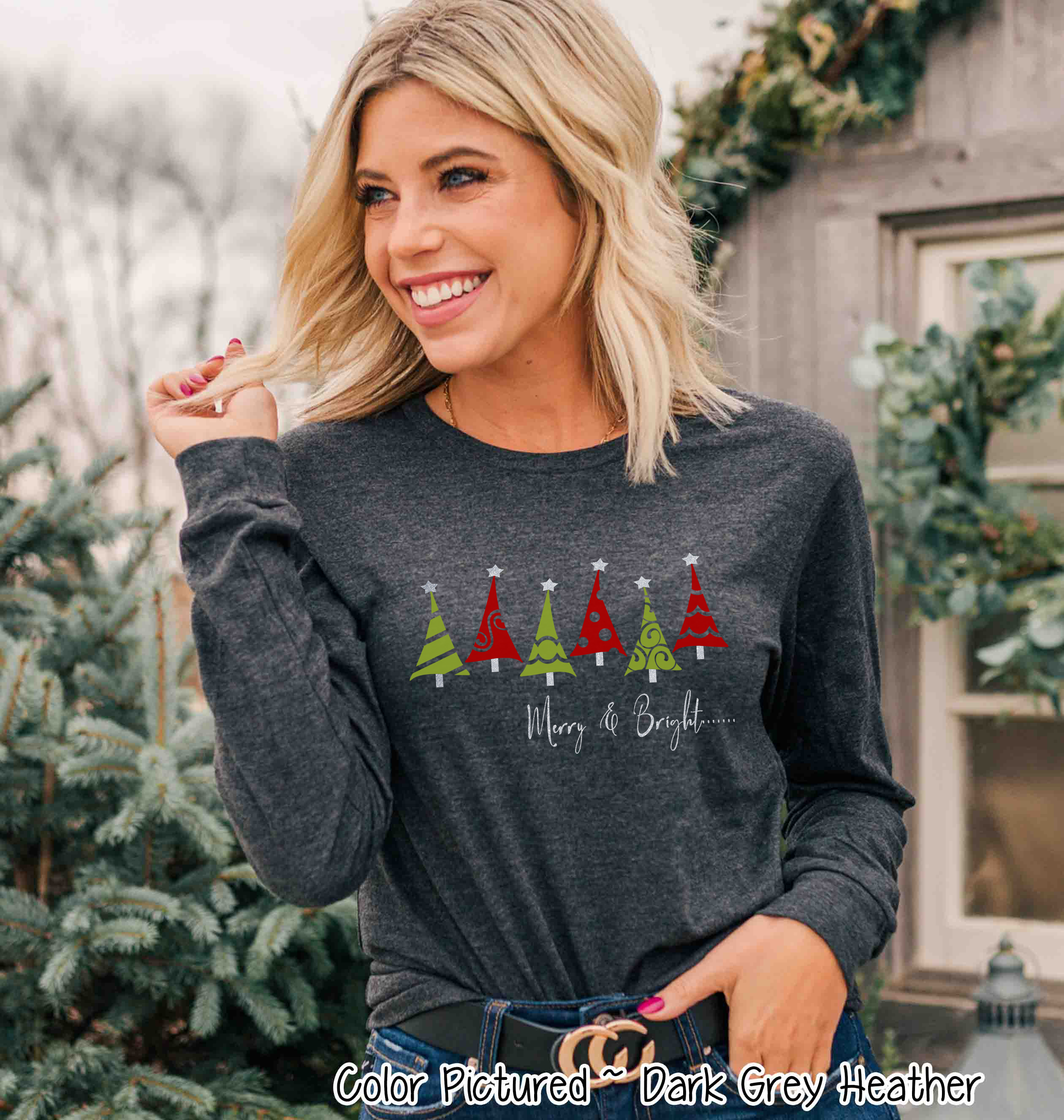 Merry & Bright Christmas Tree Row Tee