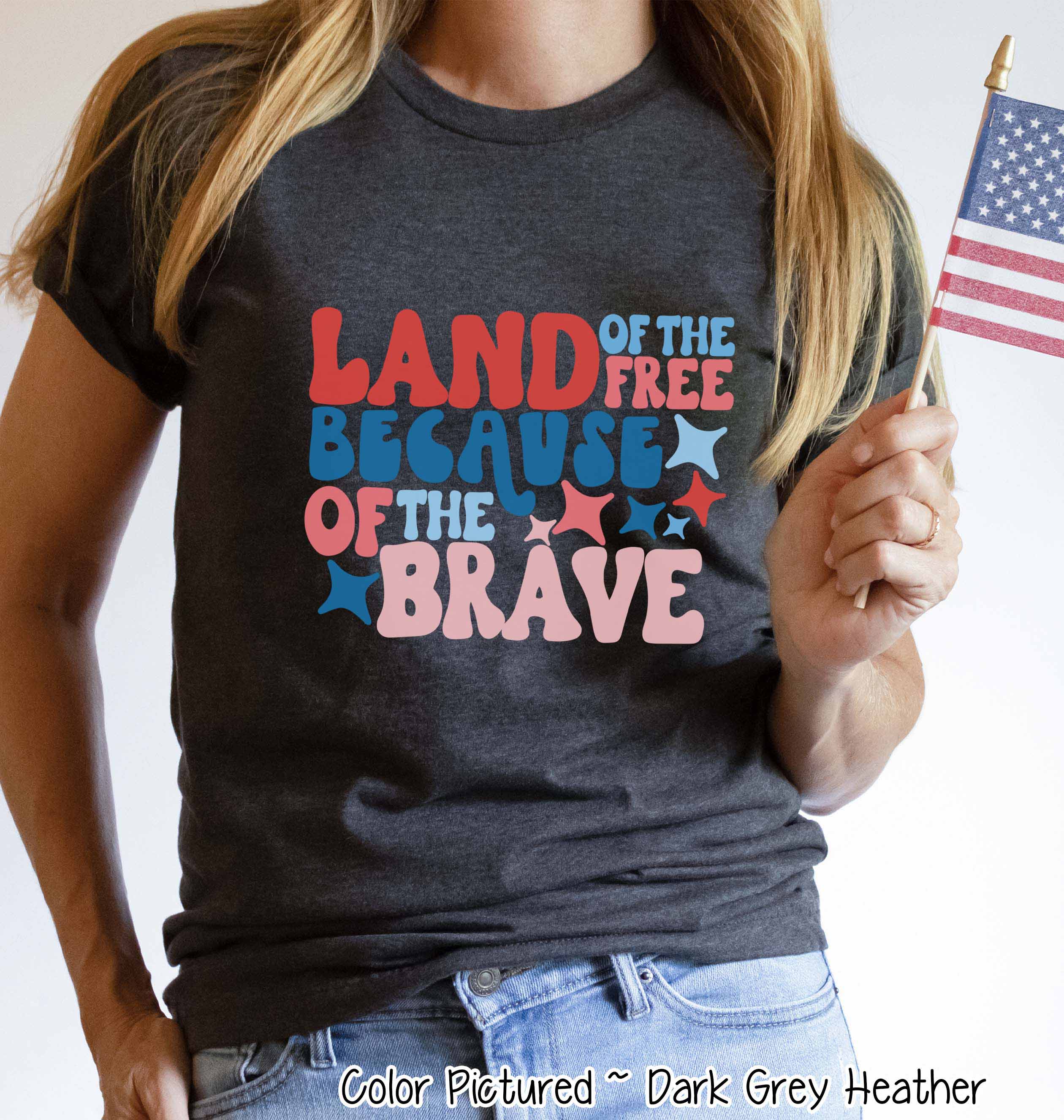 Land of the Free Because of the Brave Retro Tee