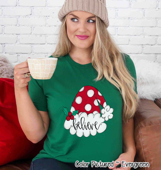 Believe Santa Hat Christmas Tee