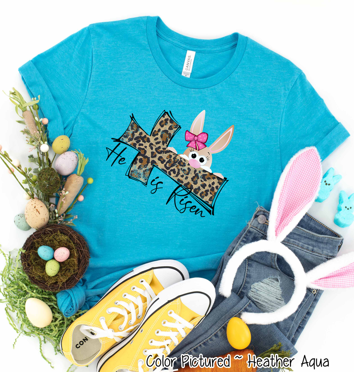 Risen Leopard Cross Easter Bunny Tee