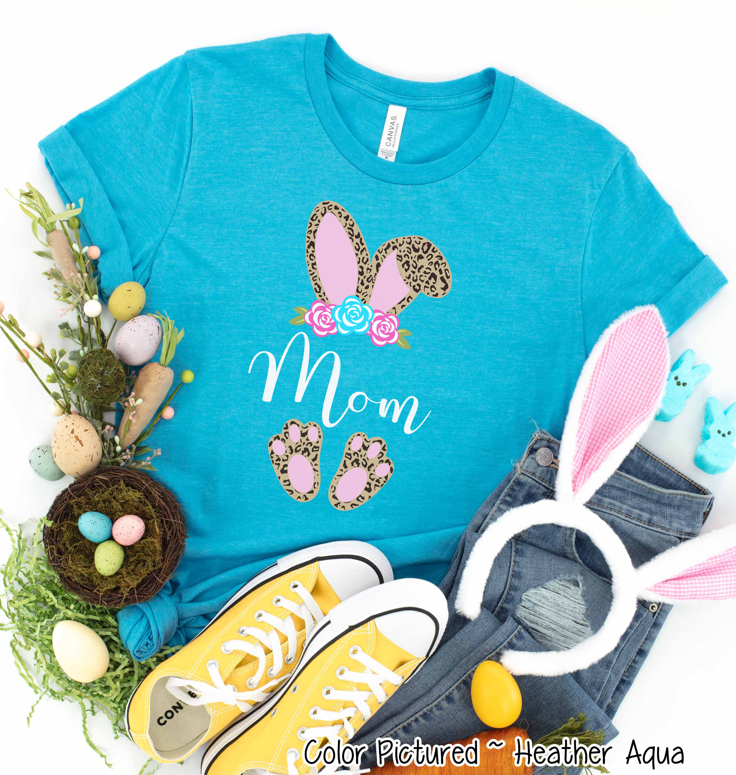 Cheetah Leopard Print Bunny Ears with Mom Easter Tee