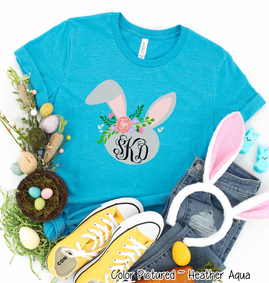 Monogram Floral Bunny Head Easter Tee