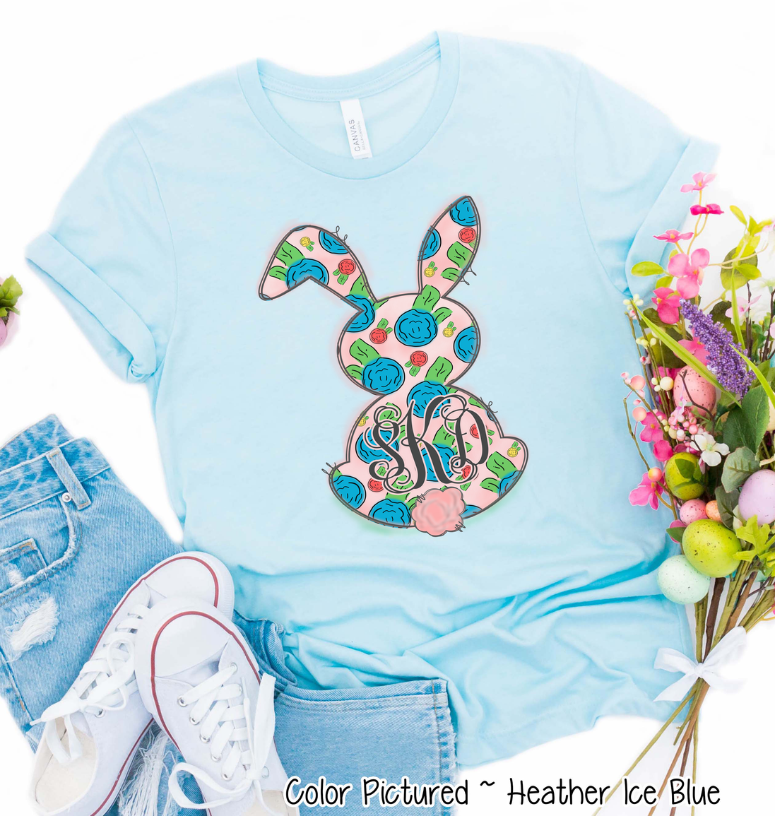 Monogram Fun Floral Bunny Easter Tee