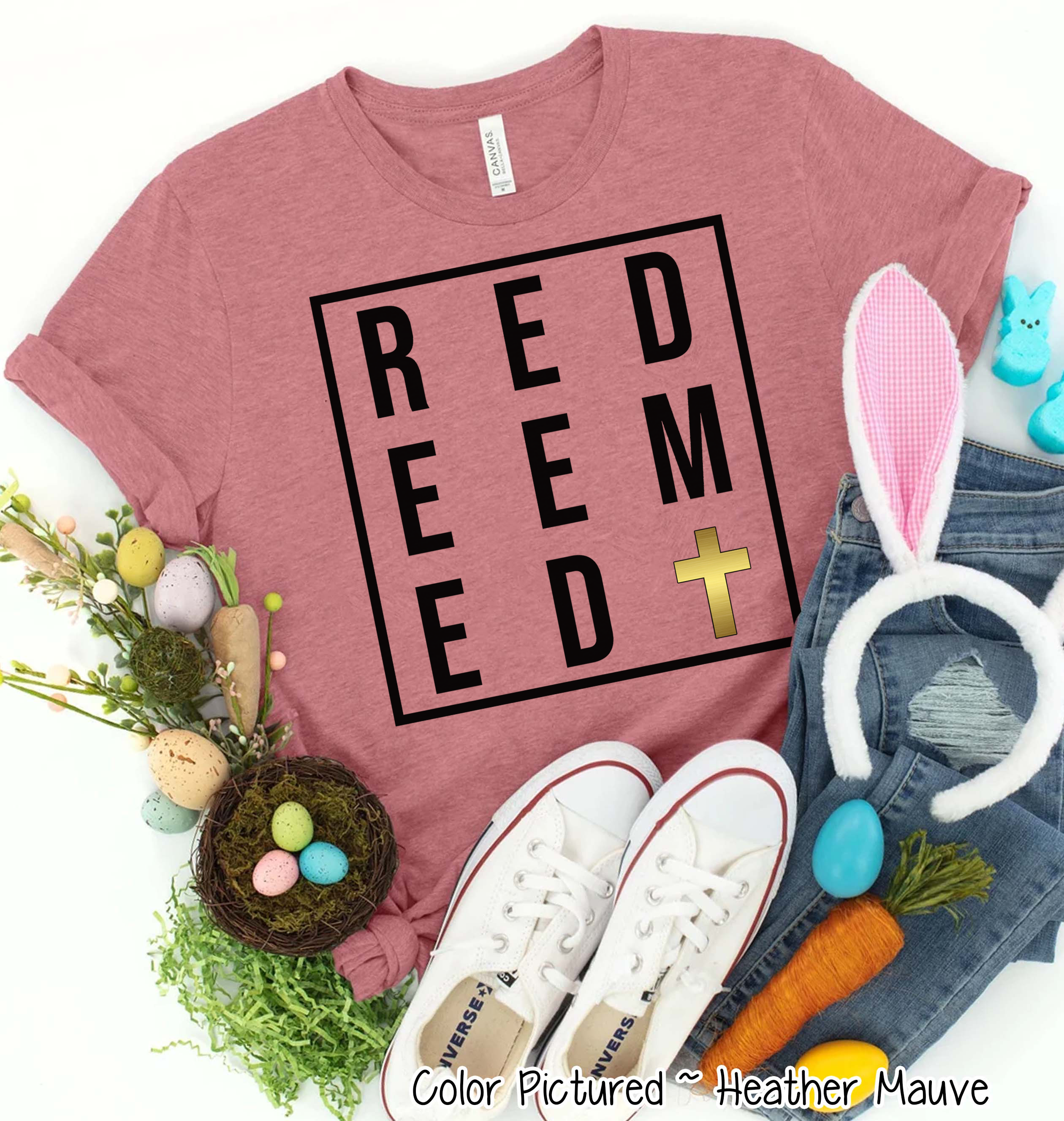 Redeemed with Gold Cross Easter Tee