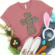 True Story Distressed Leopard Cross Easter Tee