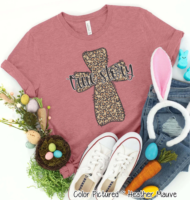True Story Distressed Leopard Cross Easter Tee