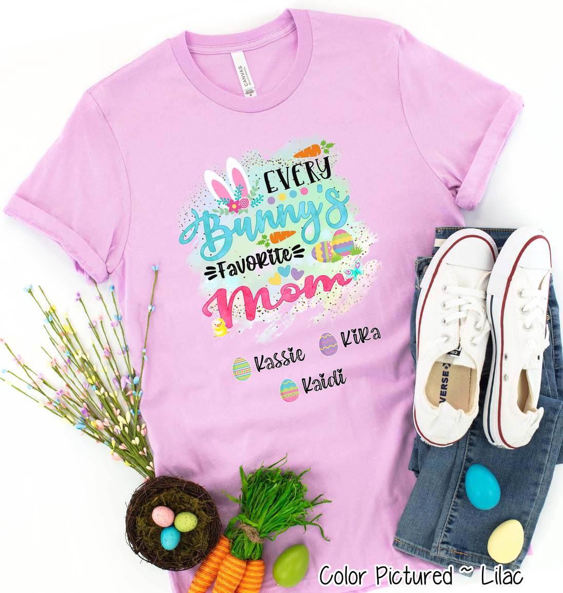 Personalized Shirt For Mom Every Bunny's Favorite & Easter Eggs with Custom Kids Name Easter Day Tee