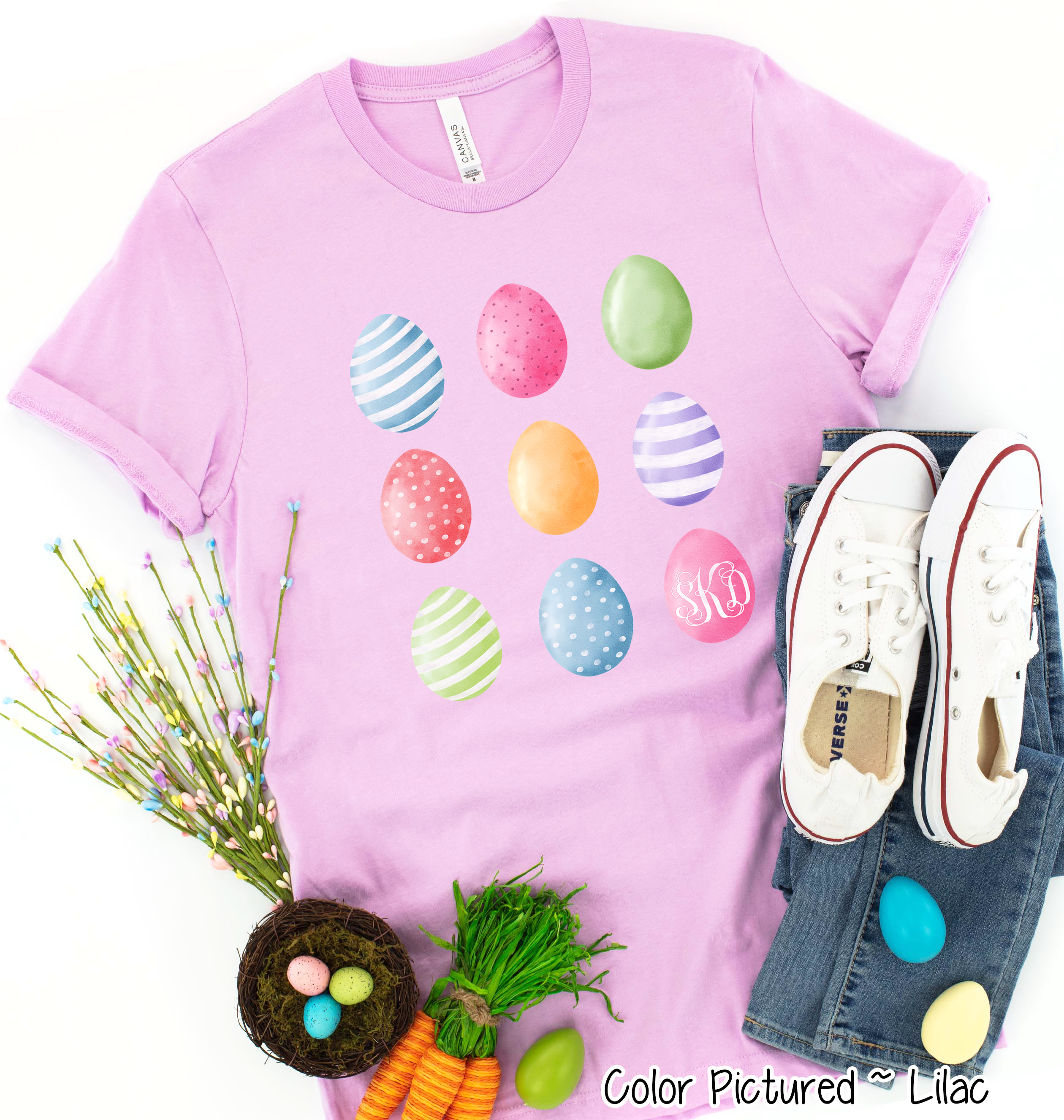 Monogram Watercolor Easter Eggs Tee
