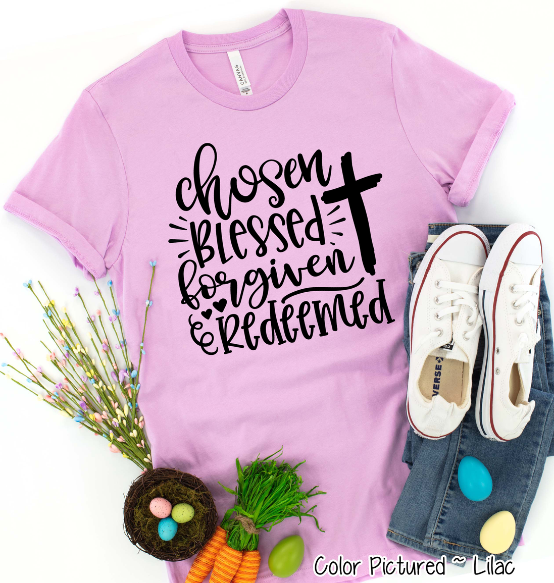 Chosen, Blessed, Forgiven, Redeemed Cross Tee