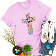 Monogram Floral Cross Tee