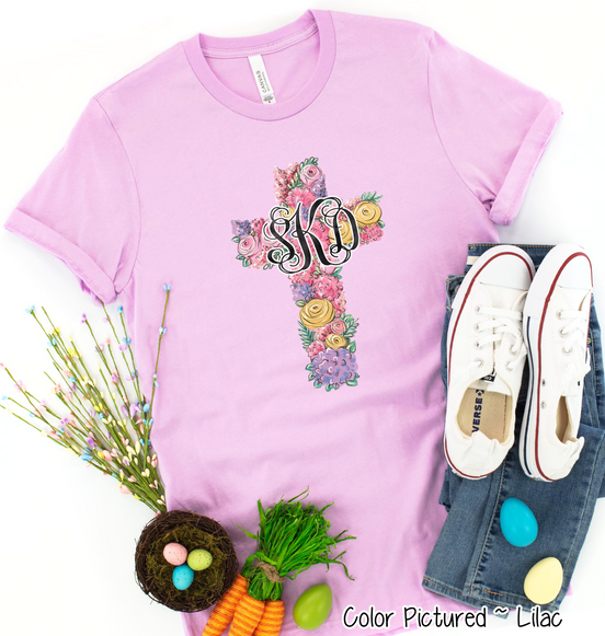 Monogram Floral Cross Tee