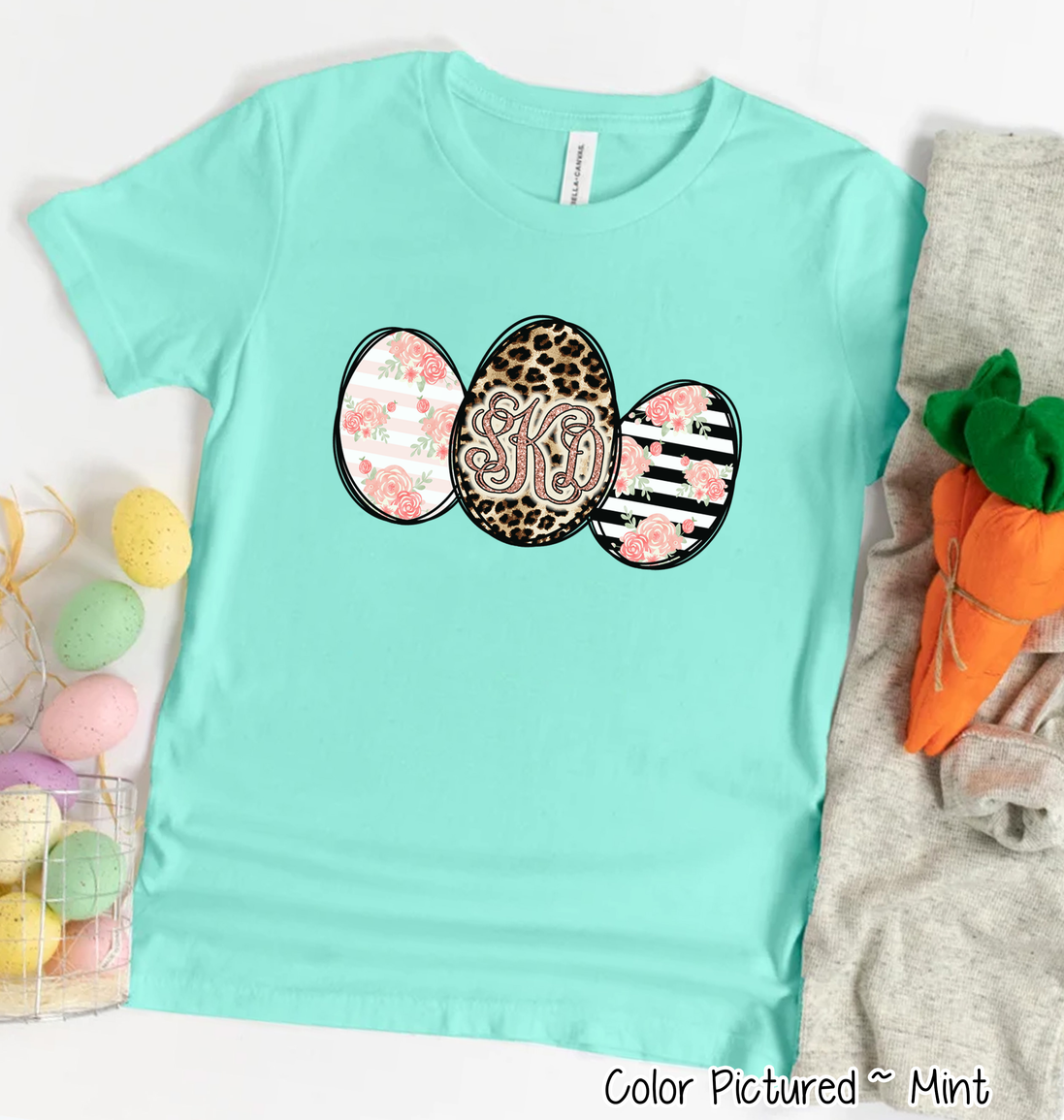 Monogram Leopard Rose Gold Easter Eggs Tee