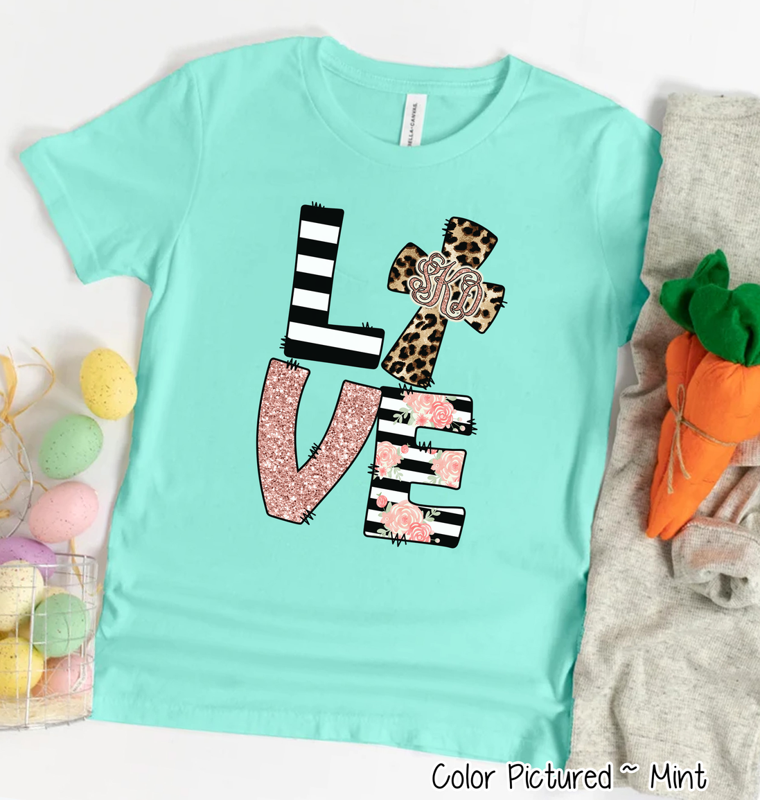 Monogram Leopard Rose Gold LOVE Cross Tee