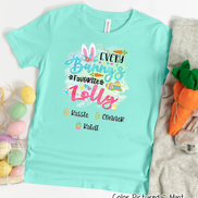 Personalized Shirt For Lolly Every Bunny's Favorite & Easter Eggs with Custom Grandkids Name Easter Day Tee