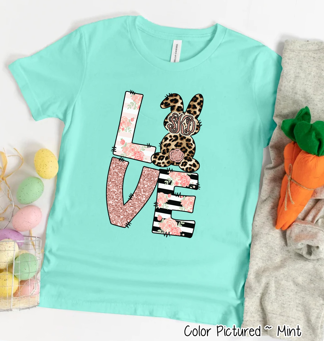 Monogram Leopard Rose Gold LOVE Bunny Tee