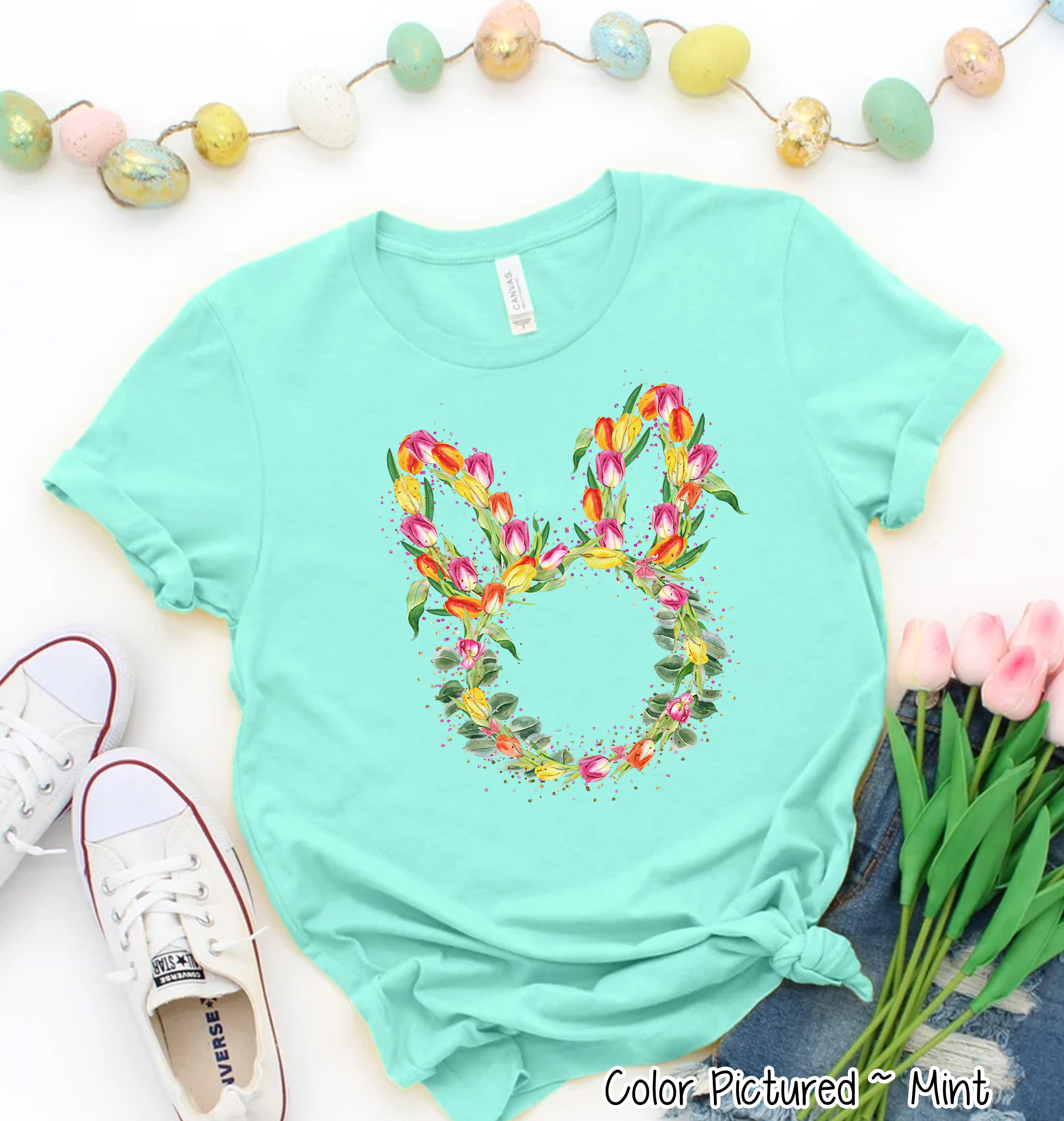 Bunny Head with Tulips Easter Tee