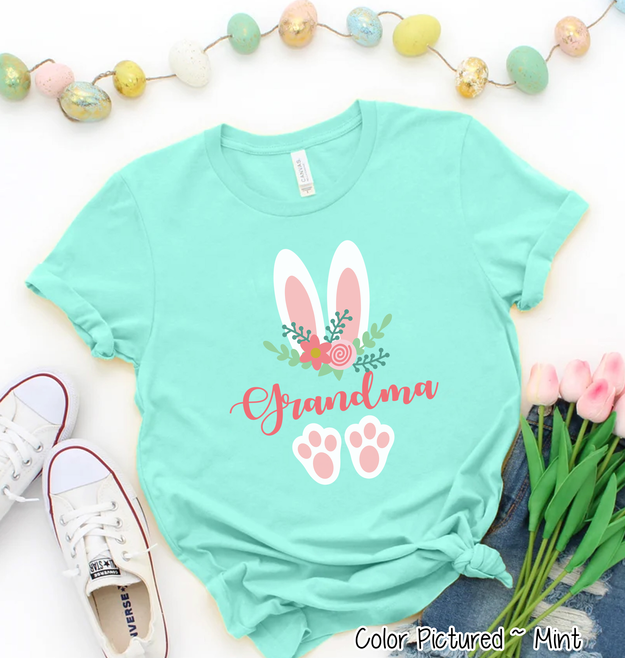 Floral Bunny Ears & Feet with Grandma Easter Tee