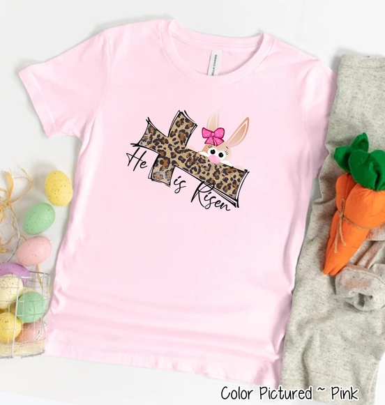 Risen Leopard Cross Easter Bunny Tee