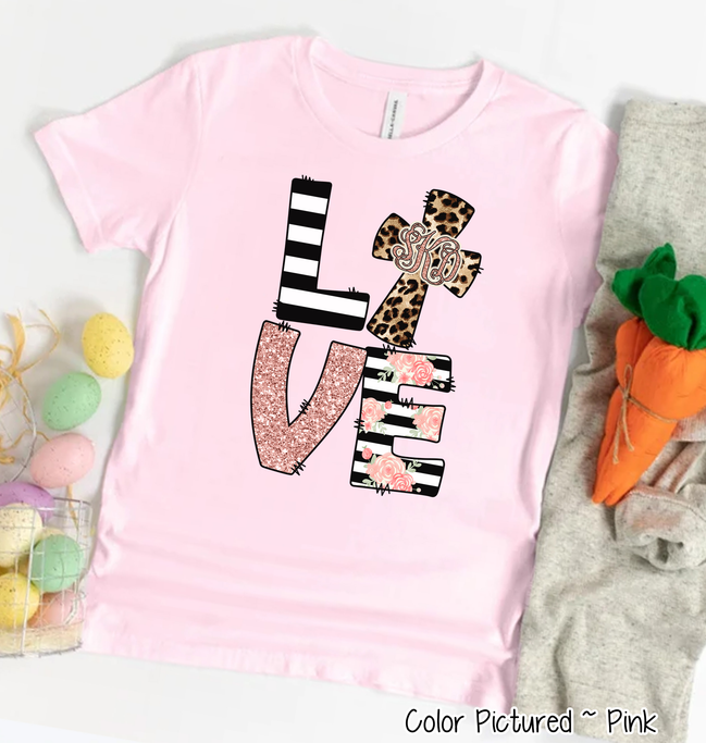 Monogram Leopard Rose Gold LOVE Cross Tee