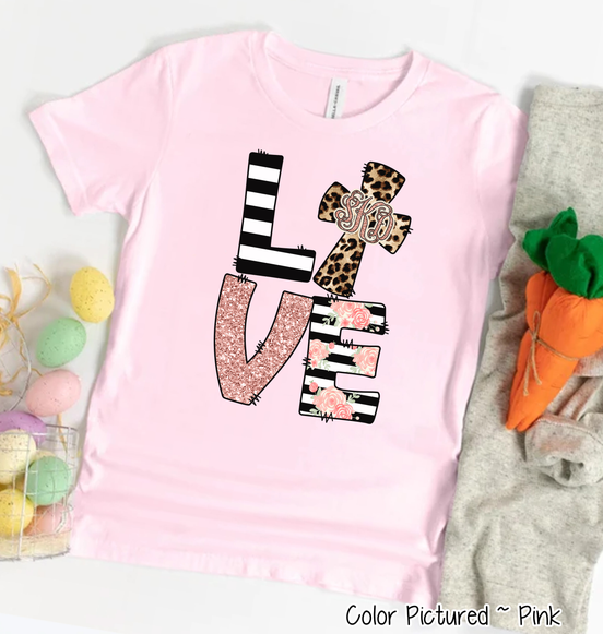 Monogram Leopard Rose Gold LOVE Cross Tee
