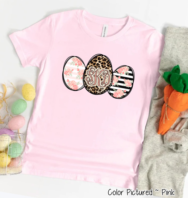 Monogram Leopard Rose Gold Easter Eggs Tee